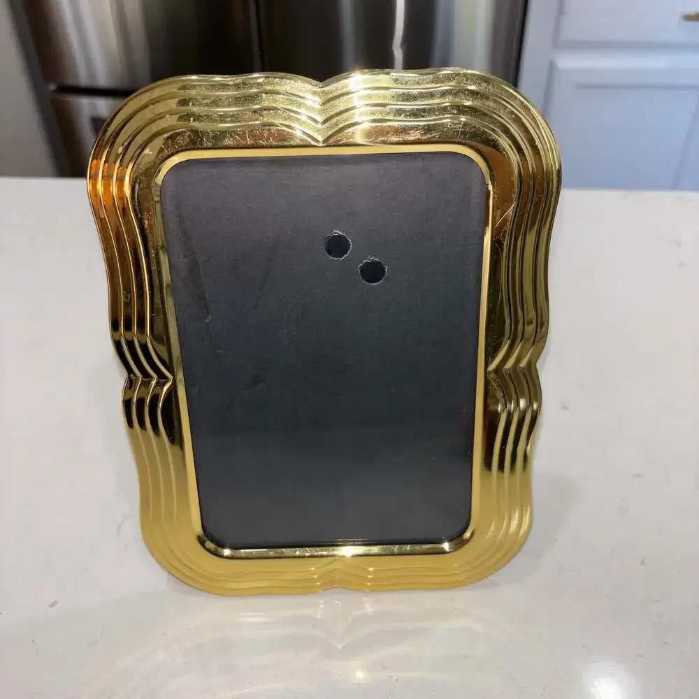 Vintage Art Deco Style Gold-Tone Metal Picture Frame with Wavy Border